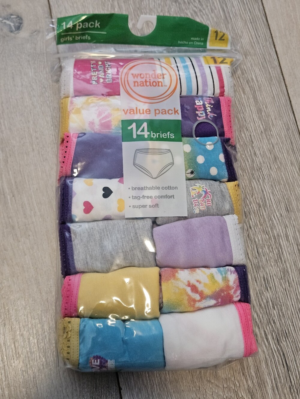 Wonder Nation Girls Briefs Underwear 14 Pack Size 12 Tagless Cotton Multicolor